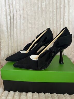 kate spade Bunnie Pump Black Suede Pointed-Toe Bow Accent Pumps 7.5 NWT